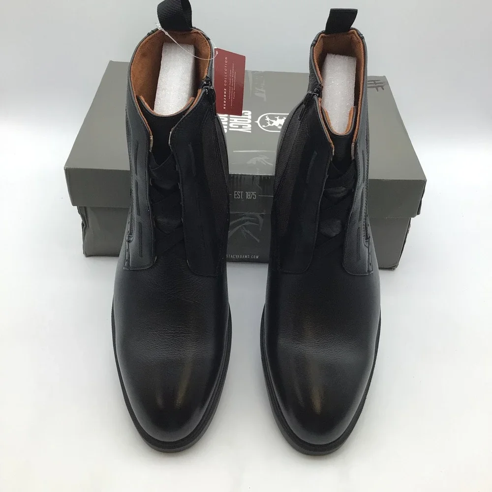 Stacy Adams Thompson Mens Black Leather Dress Boots Side Zip Size 13 M NEW